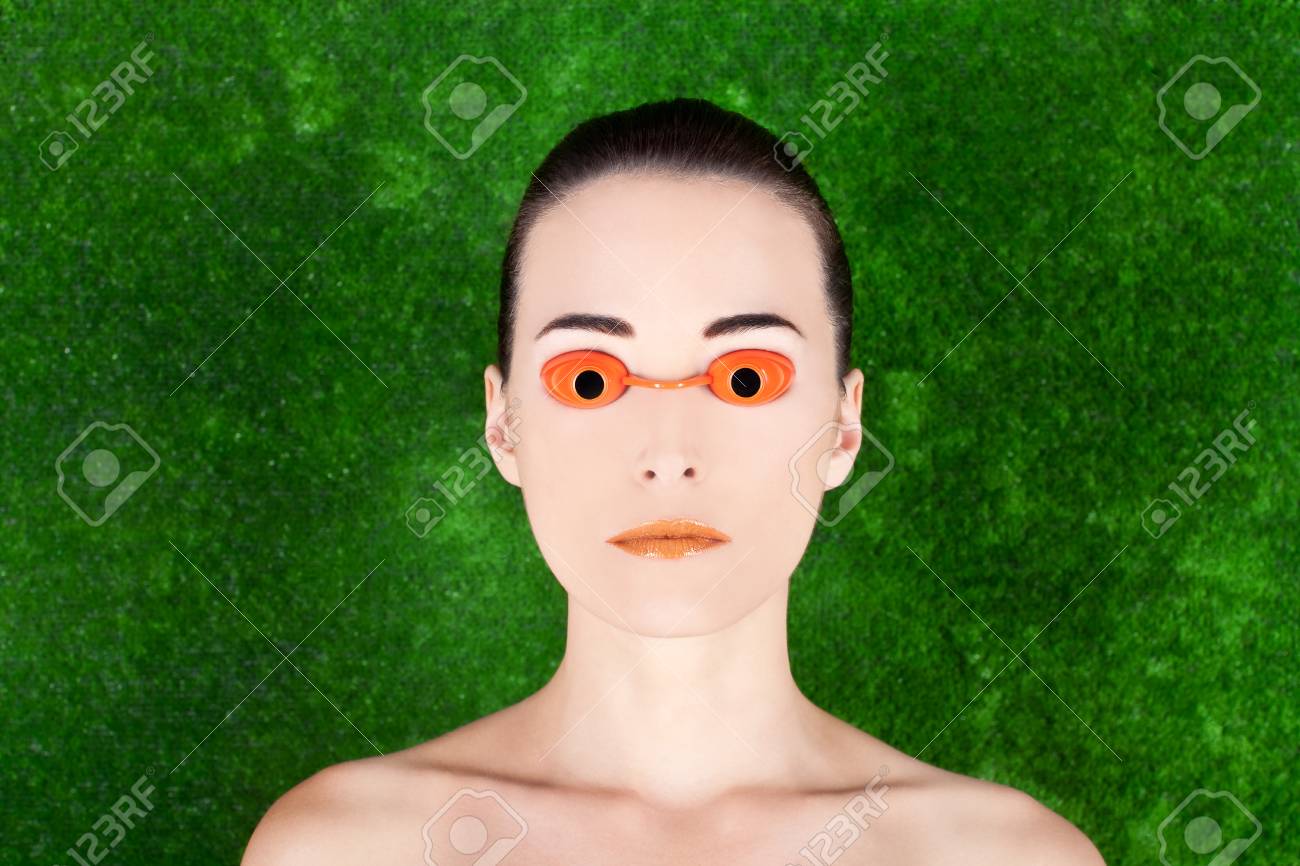 Closeup Portrait Of A Beautiful Woman Wearing Tanning Bed Glasses Stock Photo Picture And Royalty Free Image Image 11633703
