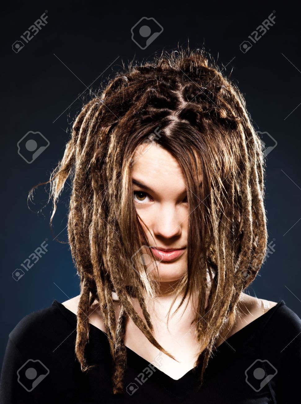 studio shot portraits of a young blond caucasian woman with