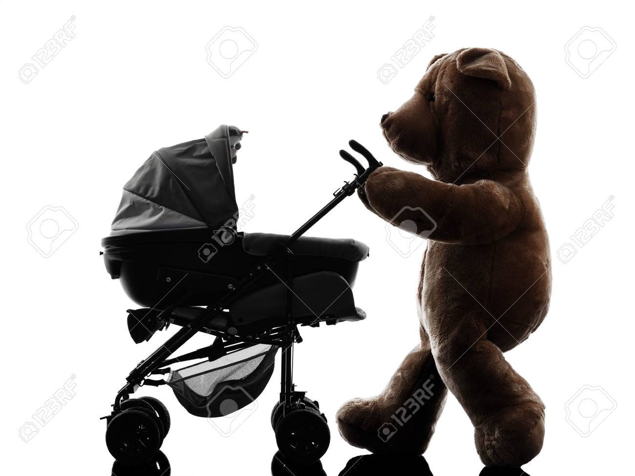 Un Nounours Poussettes De Bebe Ours Silhouette Marche Sur Blanc Banque D Images Et Photos Libres De Droits Image