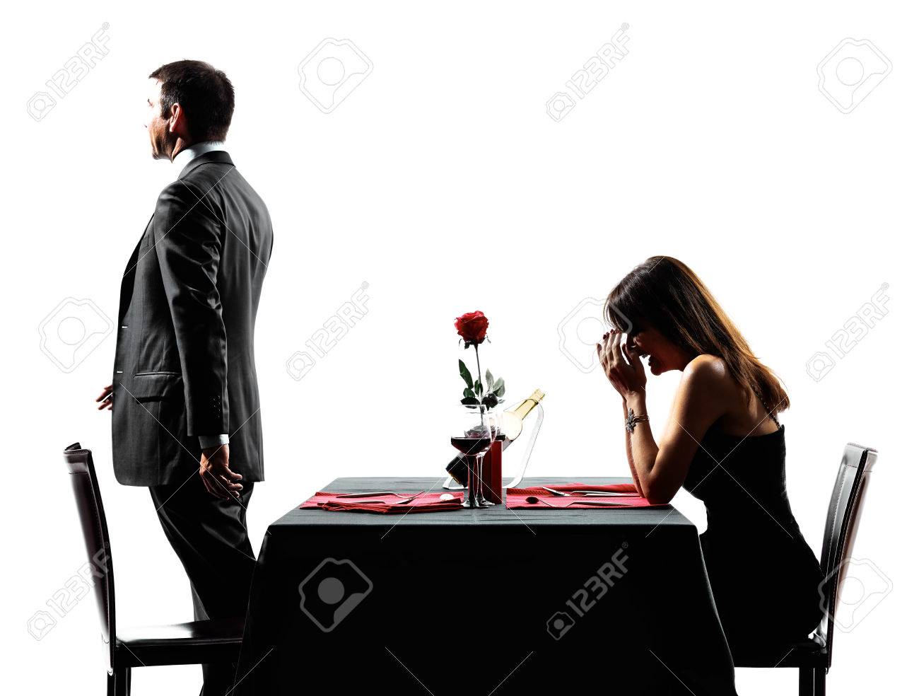 Couples Lovers Dinning Dispute Separation In Silhouettes On White