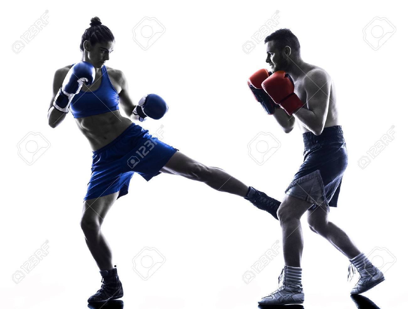 One Woman Boxer Boxing One Man image