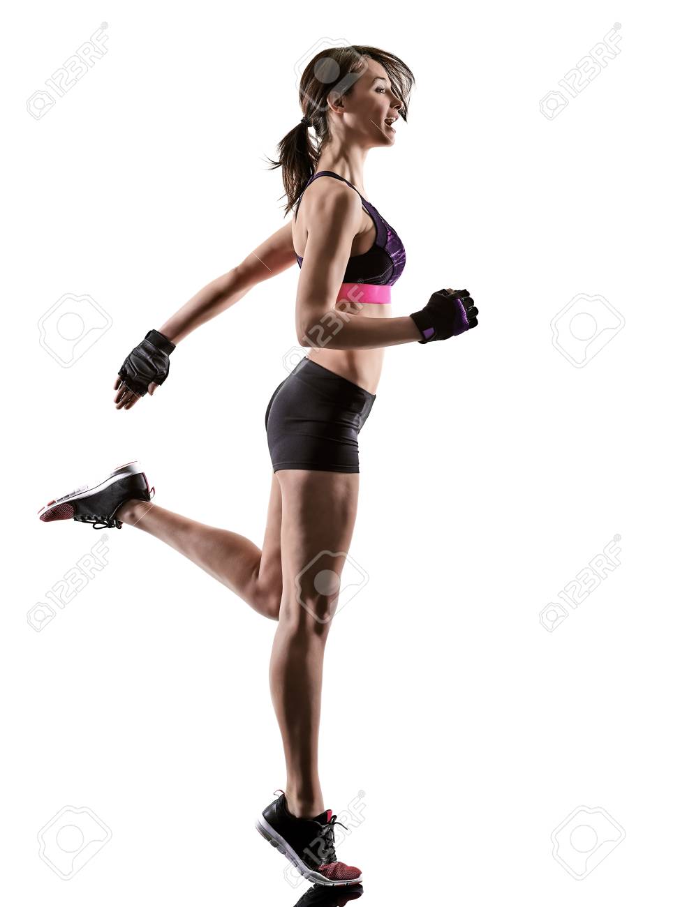 one caucasian woman exercising