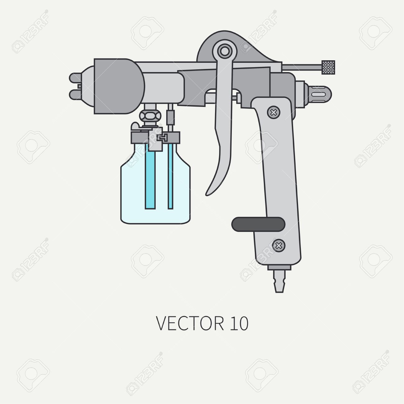 Línea Icono De Color Plano De Los Dibujo Para Aerografía. Estilo De Dibujos Animados. Dibujo. Aerógrafo. Art. Ilustración Y El Elemento De Diseño. Clipart. Compresor De Aire. Industrial. Pulverizador. Ilustraciones