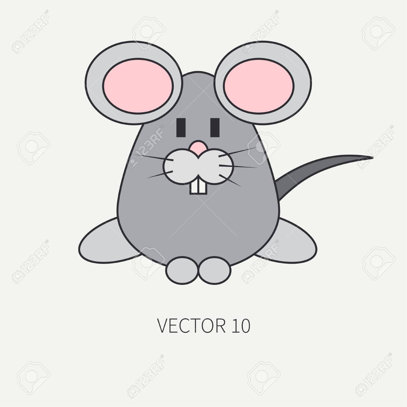 Icone De Vecteur De Couleur Ligne Plate Avec Animal Mignon Pour Les Produits De Bebe Souris Style De Dessin Anime Doodle Pour Enfants Petite Enfance Nouveau Nee Illustration Vectorielle Et Element