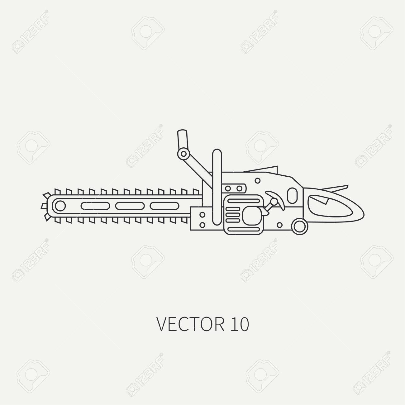 line flat vector icon with building electrical tool chainsaw industrial instrument works