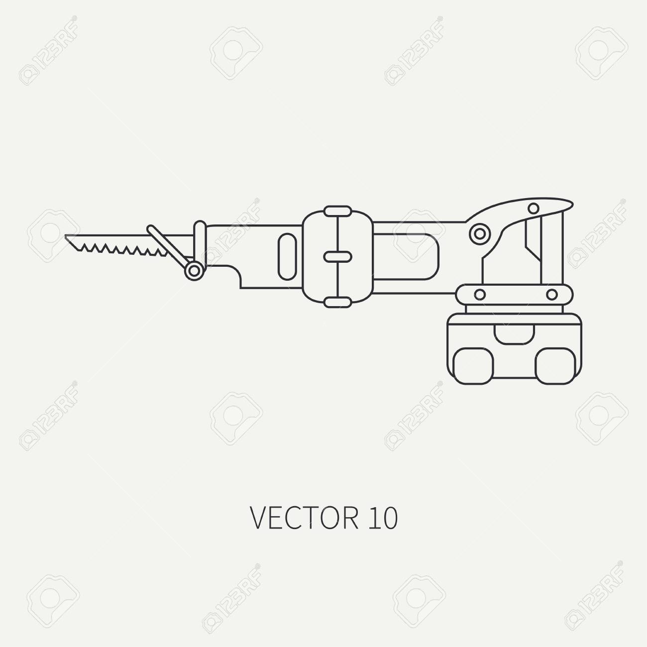 line flat vector icon with building electrical tool hacksaw industrial instrument works