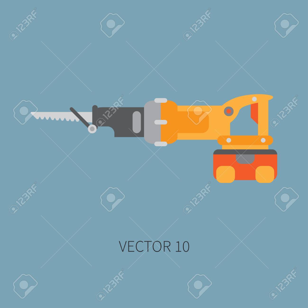 color flat vector icon with building electrical tool hacksaw industrial instrument works