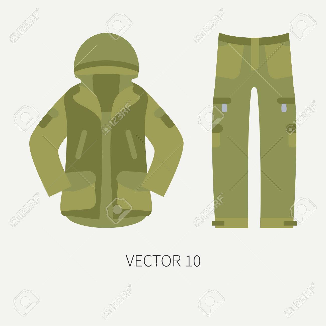 ライン タイル色ベクトル狩り キャンプ アイコン カーキ ジャケット パンツのセット ハンター装備 レトロな漫画スタイル 野生動物旅行 迷彩 フォレスト 壁紙のイラストや デザインの要素 のイラスト素材 ベクタ Image