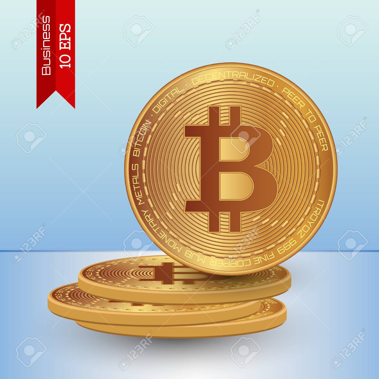 ストックベクトルイラストビットコイン デジタル通貨 暗号通貨 青い背景に描かれたビットコインのシンボルを持つゴールデンコイン のイラスト素材 ベクタ Image