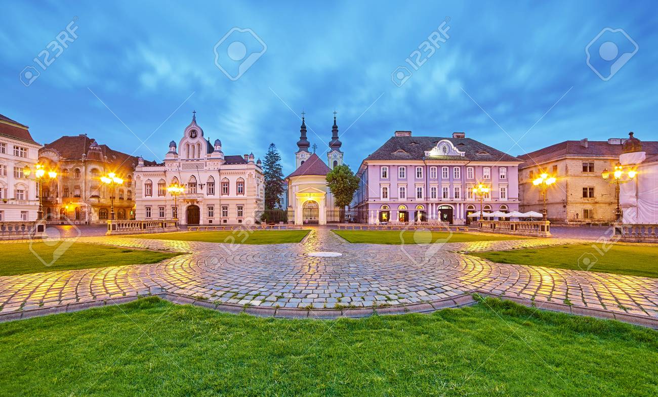 Timisoara City in Romania at Night. Central Square. - 60516433 Timisoara City in Romania at Night. Central Square. - 60516433