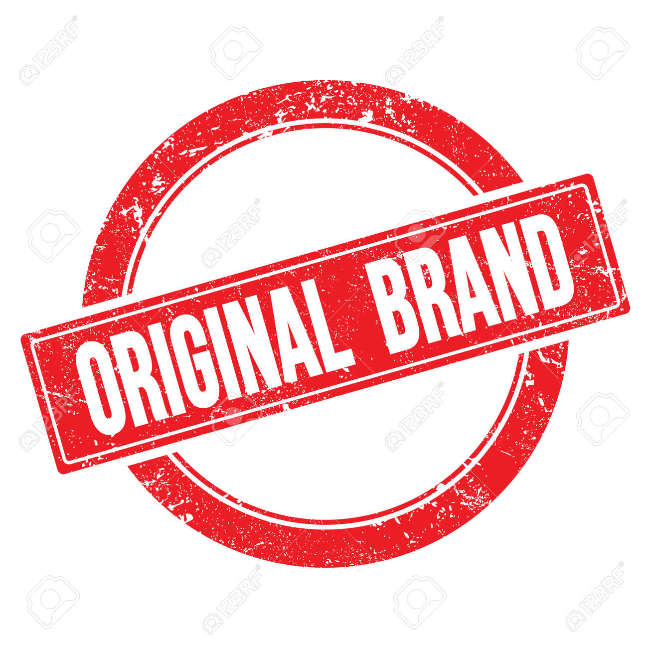 ORIGINAL BRAND text on red grungy round vintage stamp. - 169909327 ORIGINAL BRAND text on red grungy round vintage stamp. - 169909327