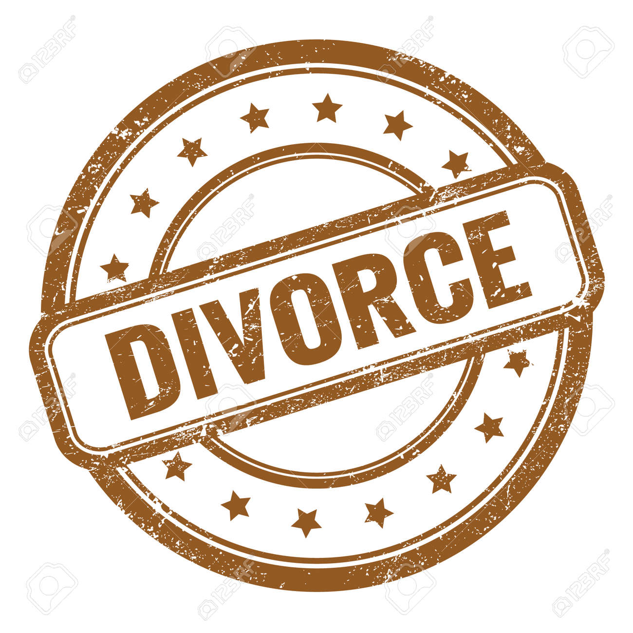 DIVORCE text on brown grungy vintage round rubber stamp. - 169909336 DIVORCE text on brown grungy vintage round rubber stamp. - 169909336
