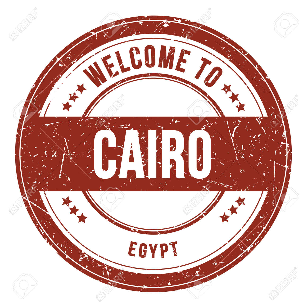 カイロへようこそ-エジプト、茶色の丸いコインスタンプに書かれた言葉の写真素材・画像素材 Image 172915128