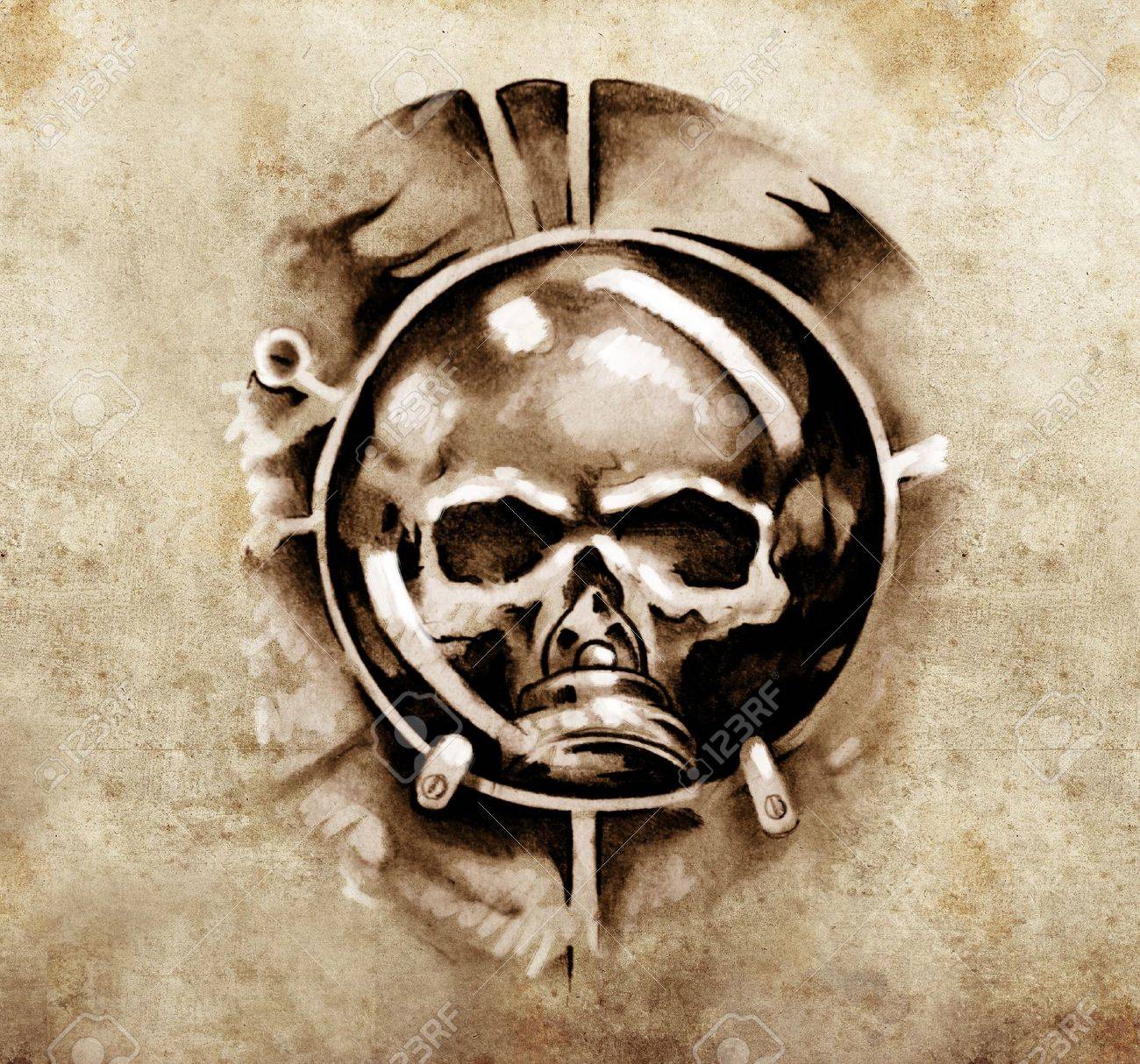 Sketch Of Tattoo Art Monster Dark Mask Design Elements Over