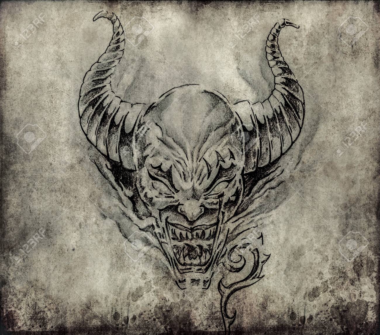 Tattoo Art, Sketch Of A Devil Over Vintage Background Stock Photo, Picture  and Royalty Free Image. Image 25613308., image size:1300x1144