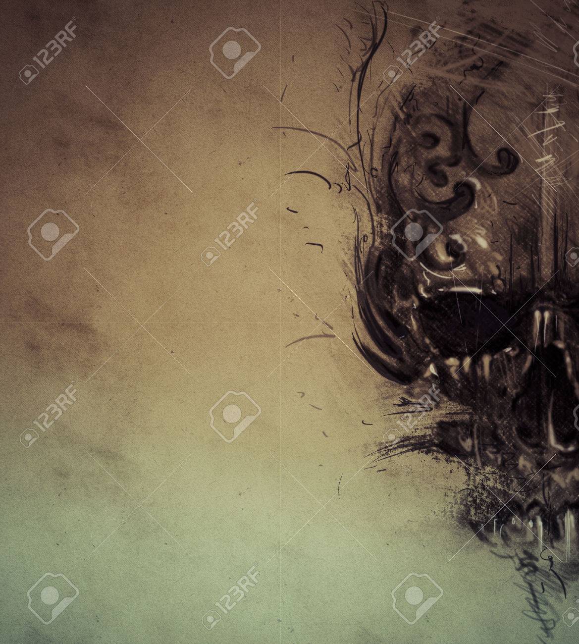 Tattoo skull over vintage paper, design handmade - 32340770 Tattoo skull over vintage paper, design handmade - 32340770