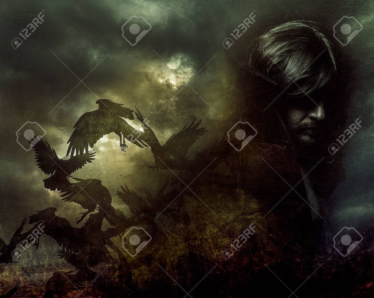 Paranormal, man with long hair and black coat - 33606906 Paranormal, man with long hair and black coat - 33606906