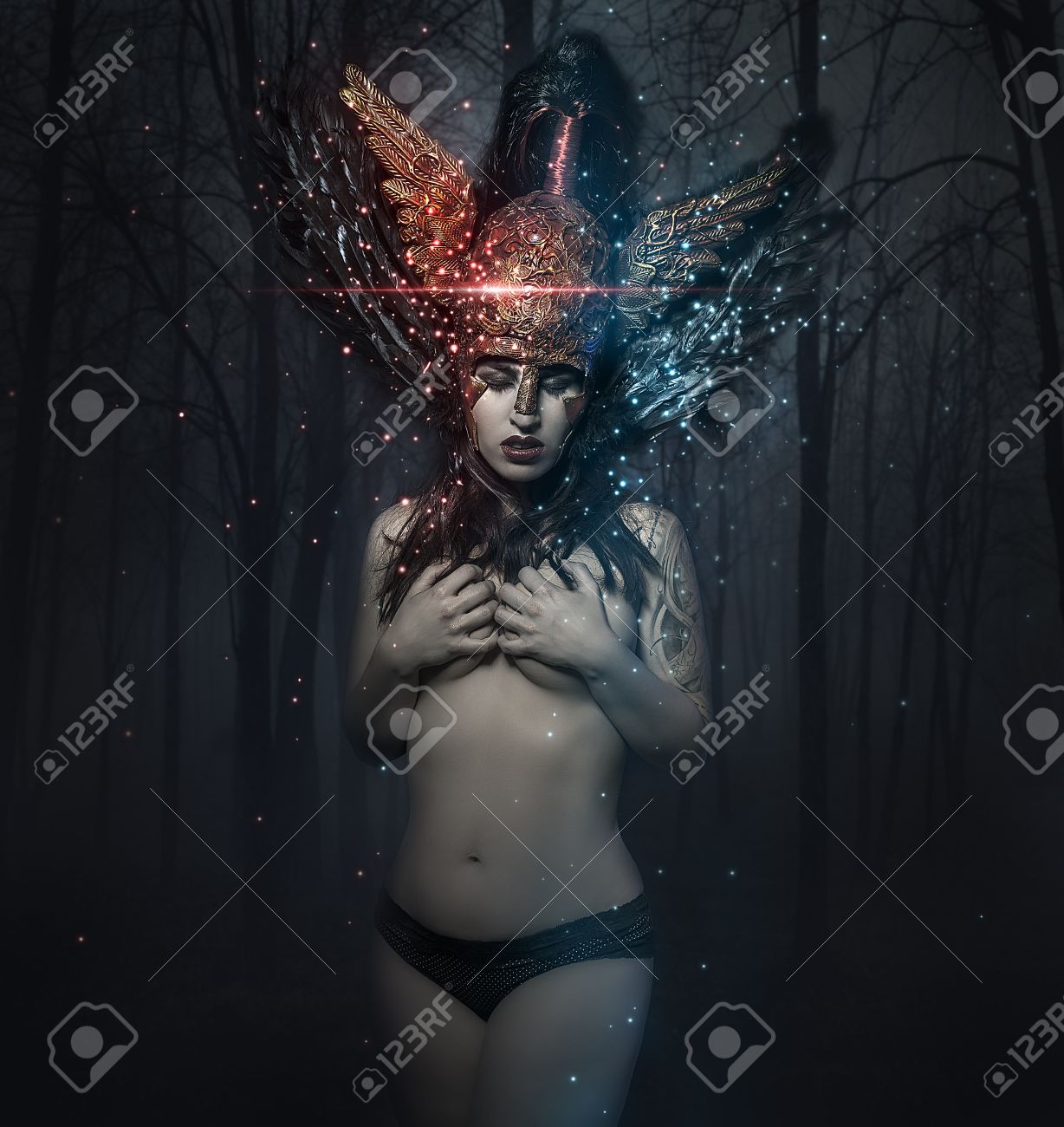 Naked Woman Warrior, Valkyrie, With Winged Helmet And Sky Fantasy Stock  Photo, Picture And Royalty Free Image. Image 38382189.