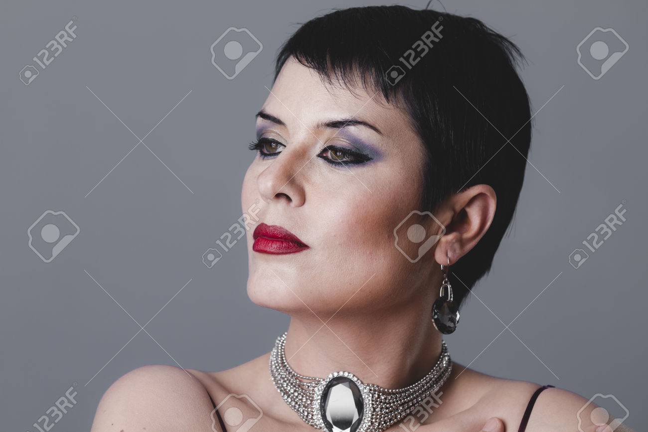 Diamond Flapper Dancer With Dark Short Hair And Jewelry Stock