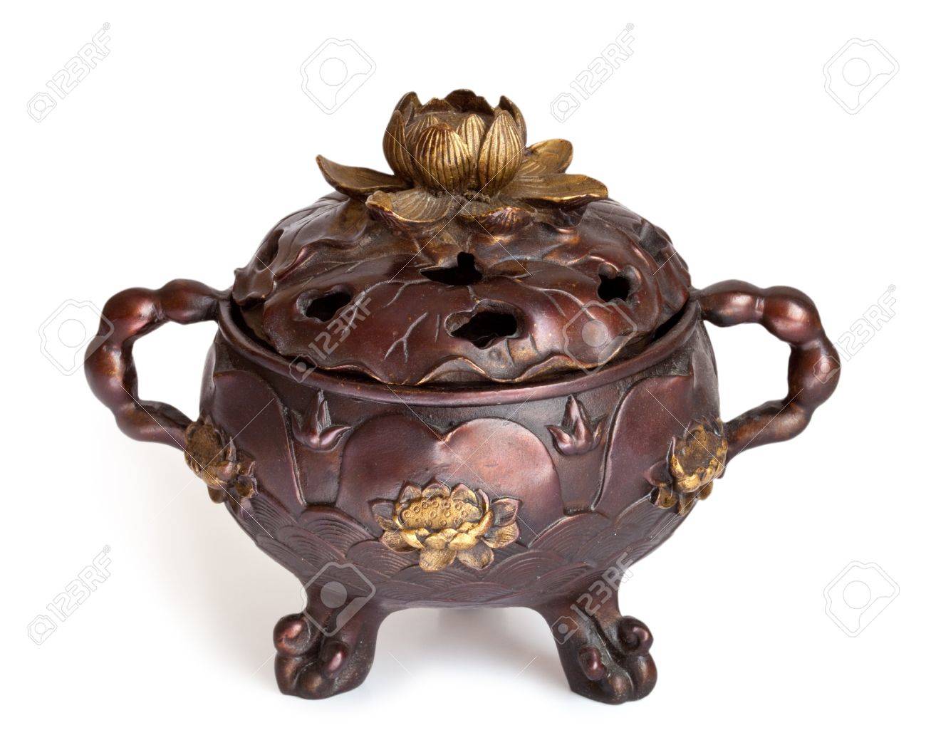 九竜薫香炉置物古代純銅の大きな透かし彫り 正規 品