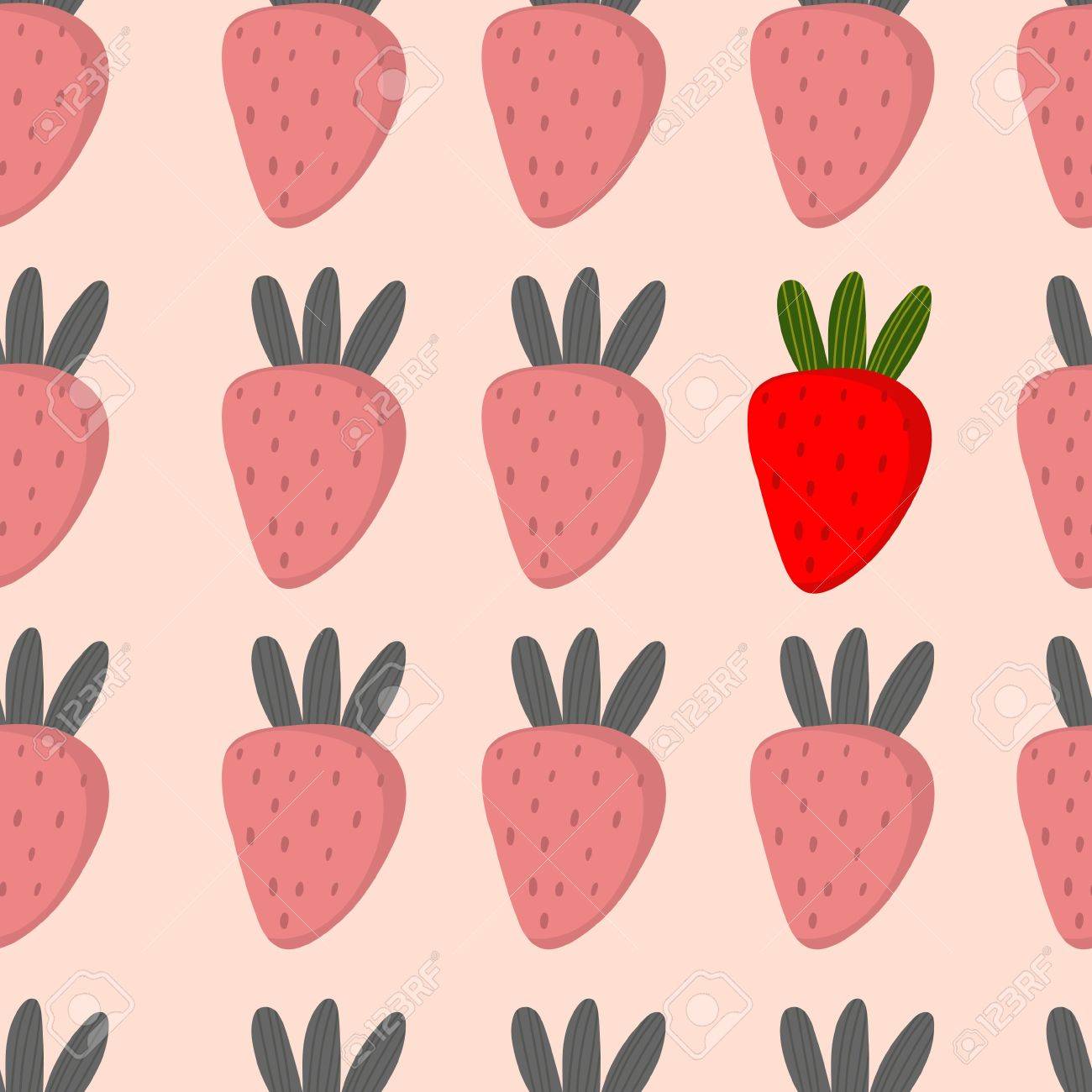 美しいシームレスなパターン ベクトルのイチゴ モノトーン カラーのアクセントでかわいい背景 シームレスなパターンは 壁紙 パターンの塗りつぶし テクスチャの Web ページの背景に使用できます のイラスト素材 ベクタ Image