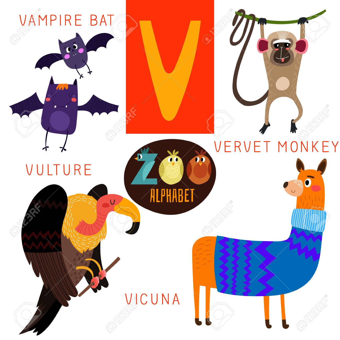 V 文字のかわいい動物園アルファベット のイラスト素材 ベクタ Image