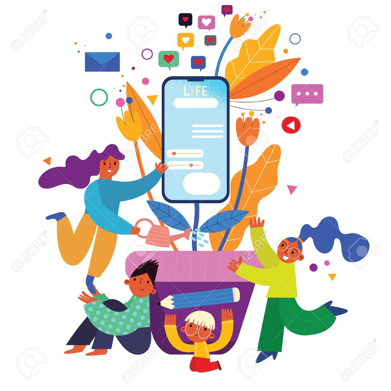 Social Media Concept With Characters. Creative Flat Vector Illustration For  Marketing Material, Business Presentation, Online Advertising. Isolated On  White Background. Royalty Free SVG, Cliparts, Vectors, and Stock  Illustration. Image 138496536., image size:1300x1300