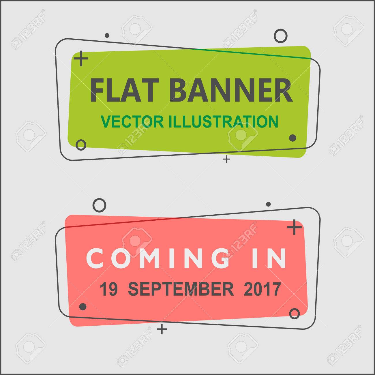 平坦な幾何ベクトル バナーのセットです ヴィンテージ色と形 緑と赤のバナー デザイン のイラスト素材 ベクタ Image