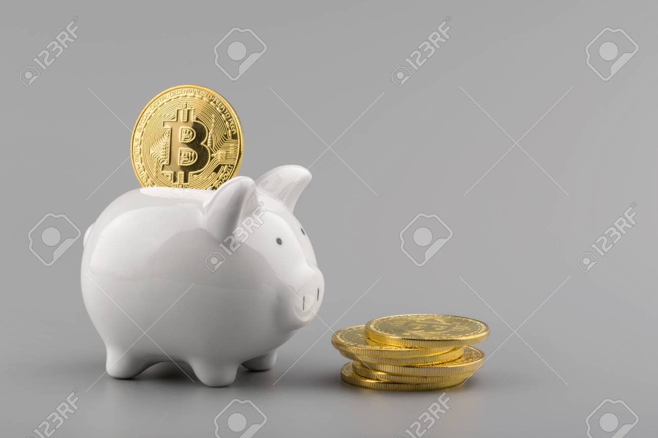 Bitcoin And Piggy Bank Savings Concept Stock Photo, Picture and Royalty  Free Image. Image 128014834.