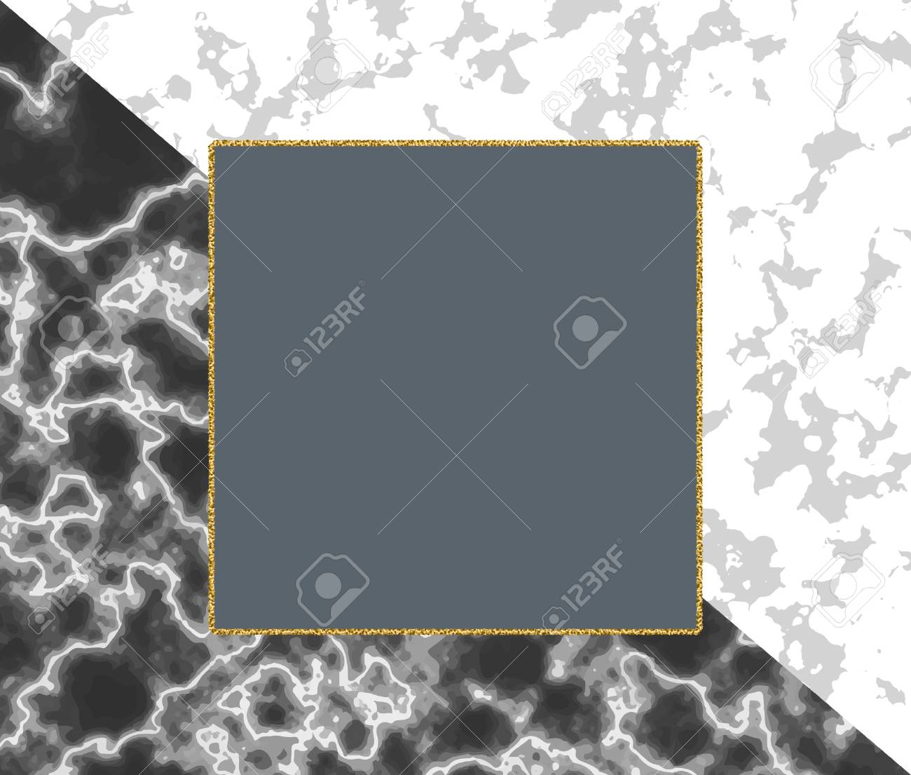 キラキラフレーム 黒と白の大理石のテクスチャとトレンディな幾何学的なスタイルの大理石の背景カード テキスト用に配置します ポスター 壁紙 結婚式の招待状 バナー ポスターのために良いです のイラスト素材 ベクタ Image