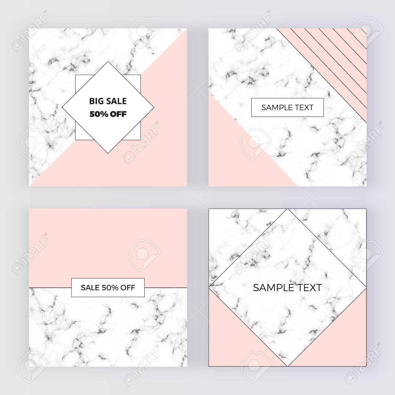 modern social media banners marble texture with pink geometry pink banners