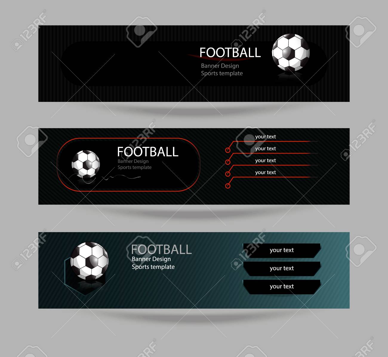 Banners Calcio Serie Di Disegni Con Un Pallone Da Calcio Sfondo Sportivo Scuro Il File Eps è Stratificato Maschera Di Ritaglio