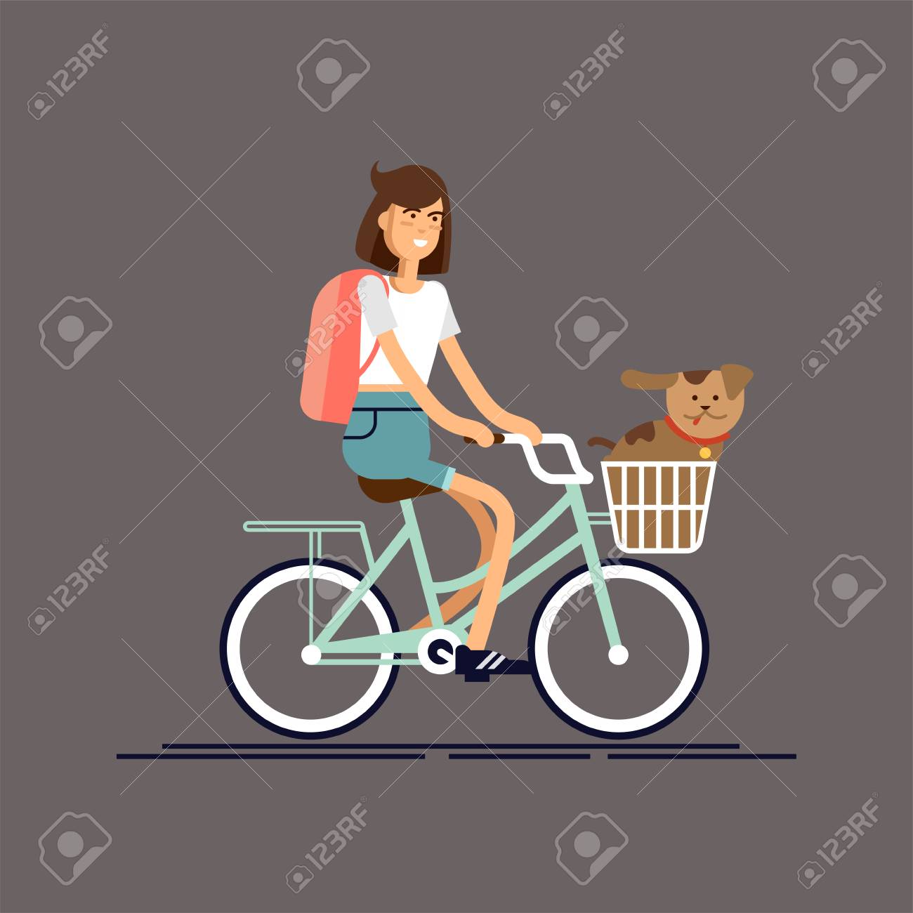 女の子は犬と一緒に自転車に乗る のイラスト素材 ベクタ Image 女の子は犬と一緒に自転車に乗る のイラスト素材 ベクタ Image