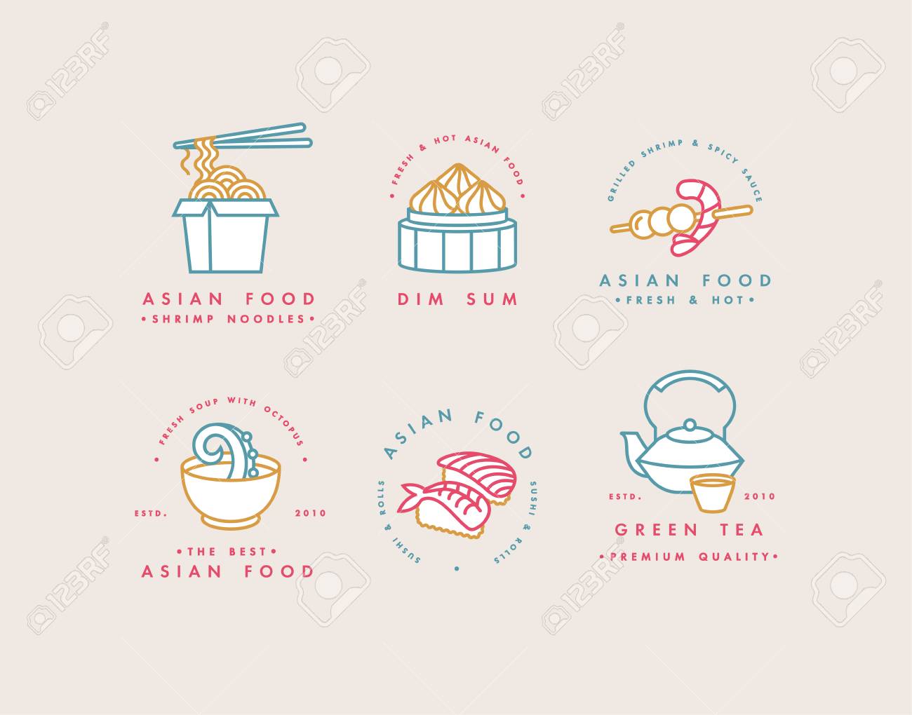 Vector Set Of Logo Design Templates And Emblems Or Badges Asian