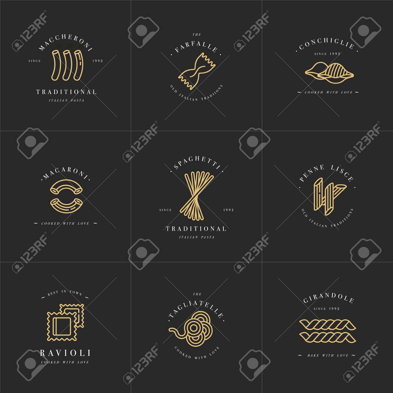 Vector Set Of Logo Design Templates And Emblems Or Badges. Italian Pasta -  Noodle, Macaroni. Linear Logos. Royalty Free SVG, Cliparts, Vectors, And  Stock Illustration. Image 98264541.