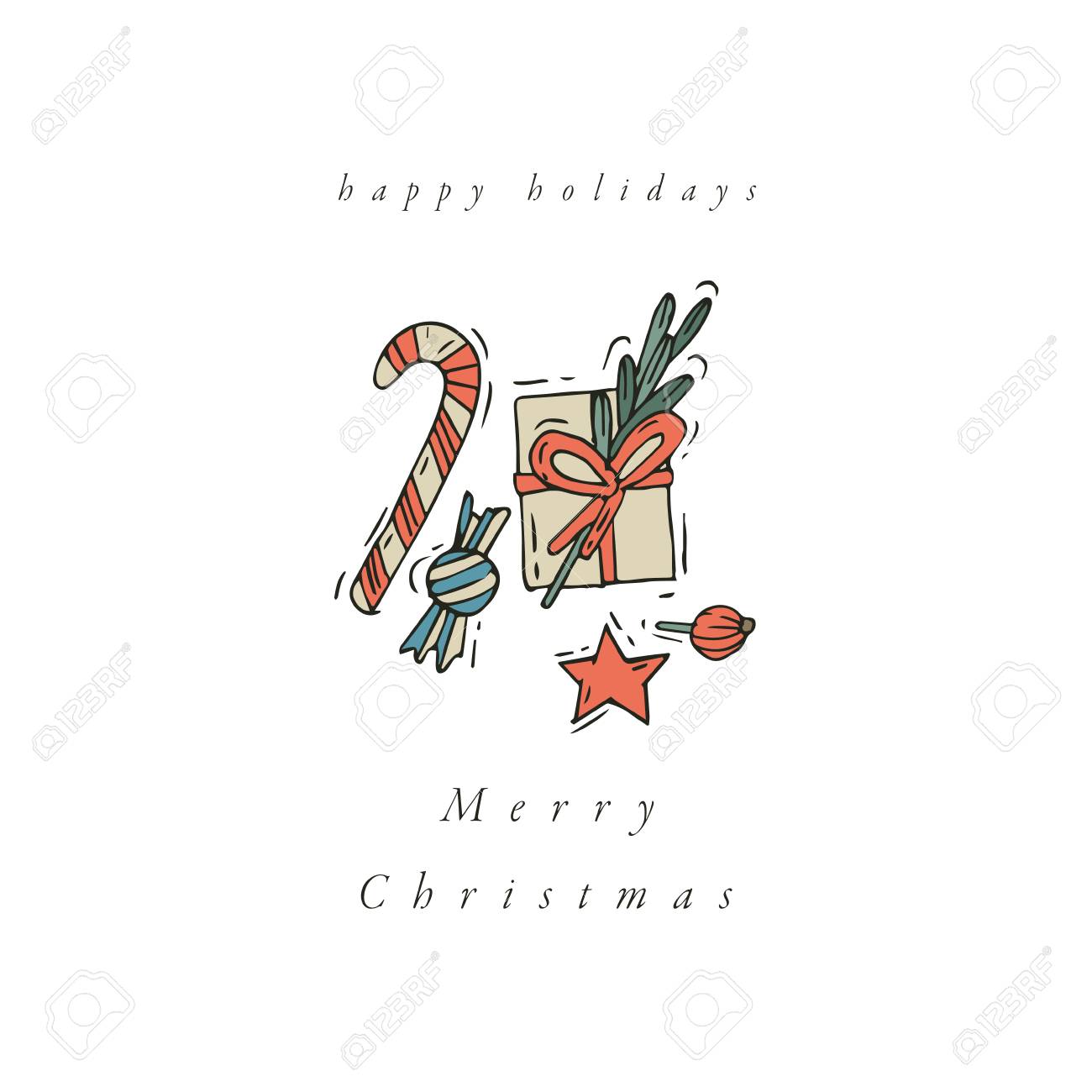 Vector Hand Draw Design For Christmas Greetings Card Colorful Royalty Free Cliparts Vectors And Stock Illustration Image 109903439