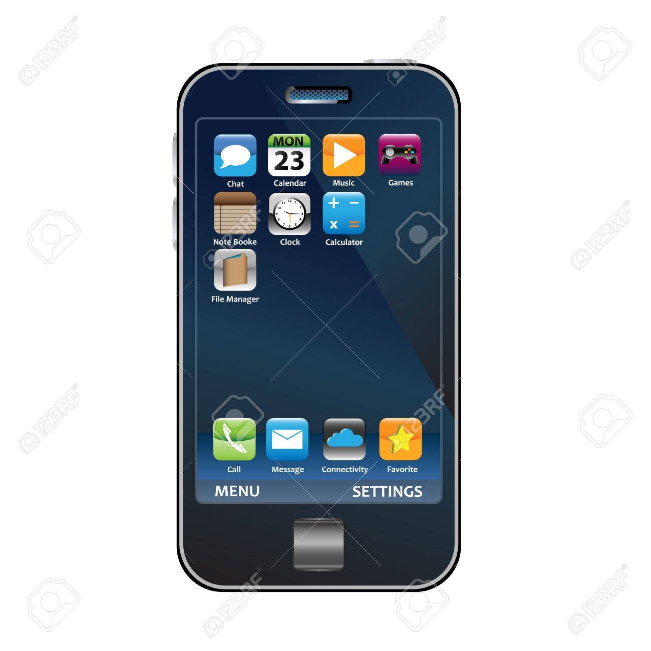 Un Telephone D Argent Largeur D Un Ecran Bleu Fonce Et Icones