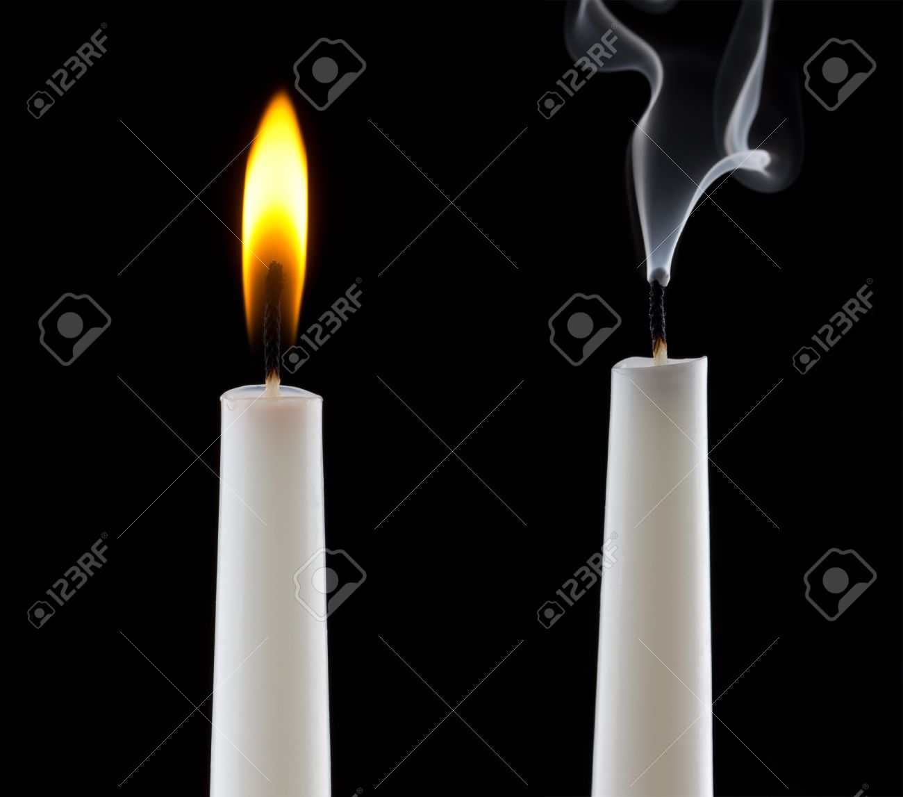 Burning Candle With Extinguished Candle With Smoke Stock Photo Picture And Royalty Free Image Image