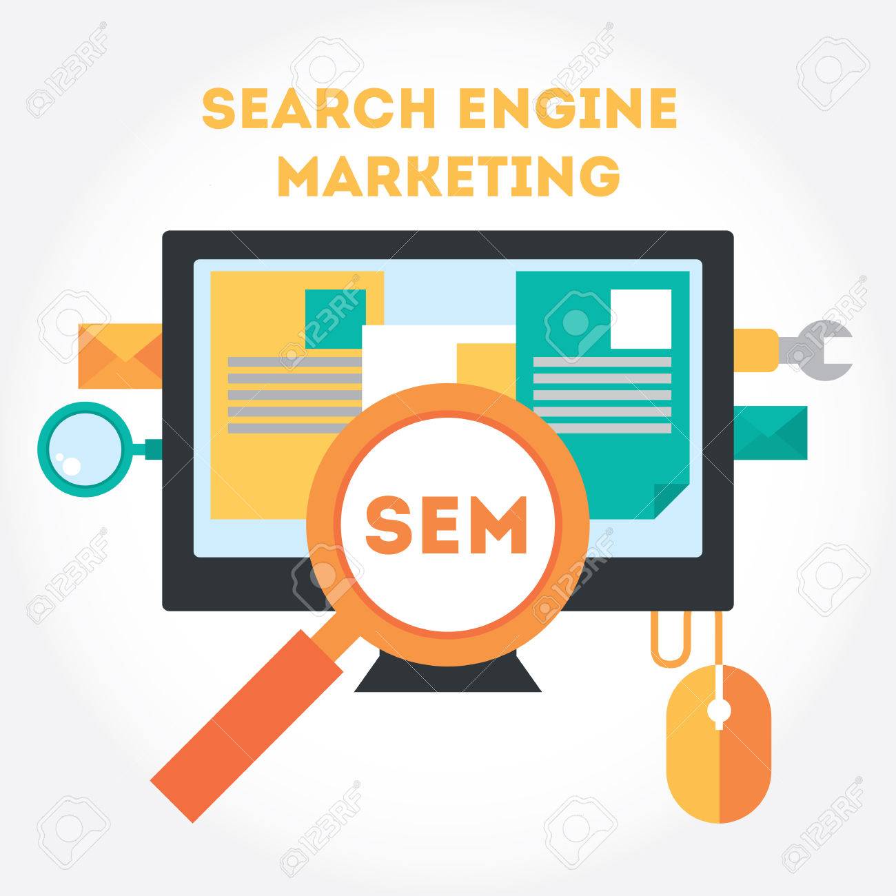 Flat Modern Design Elements About Search Engine Marketing Process. Royalty Free SVG, Cliparts, Vectors, and Stock Illustration. Image 32135581.