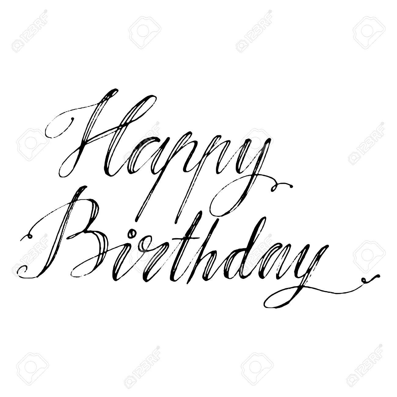 hand drawn vector lettering words happy birthday by hand isolated