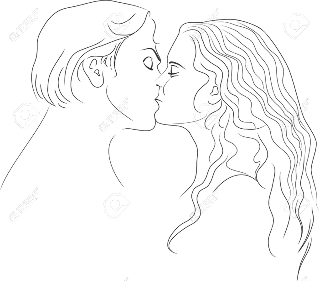 男性と女性は優しくキスで自分の気持ちを表します 輪郭 のイラスト素材 ベクタ Image