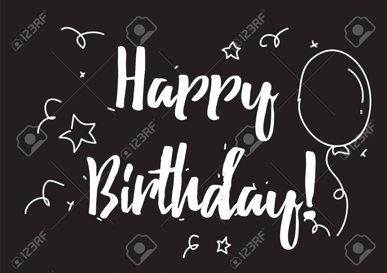 Inscription Joyeux Anniversaire Carte De Voeux Avec La Calligraphie Hand Drawn Elements De Conception Noir Et Blanc Utilisable Comme Superposition De Photos Clip Art Libres De Droits Vecteurs Et Illustration Image