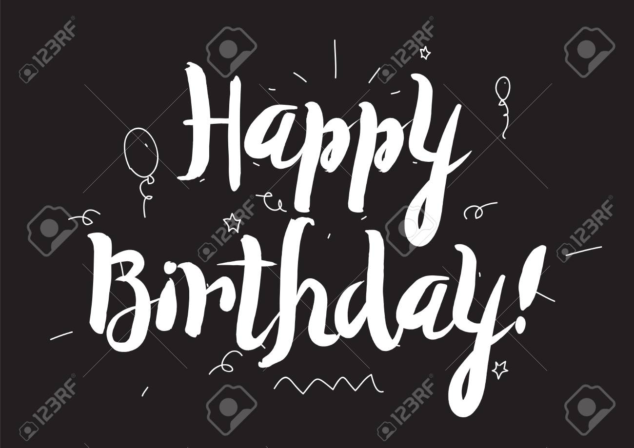 happy birthday inscription greeting card with calligraphy hand black and white birthday cards