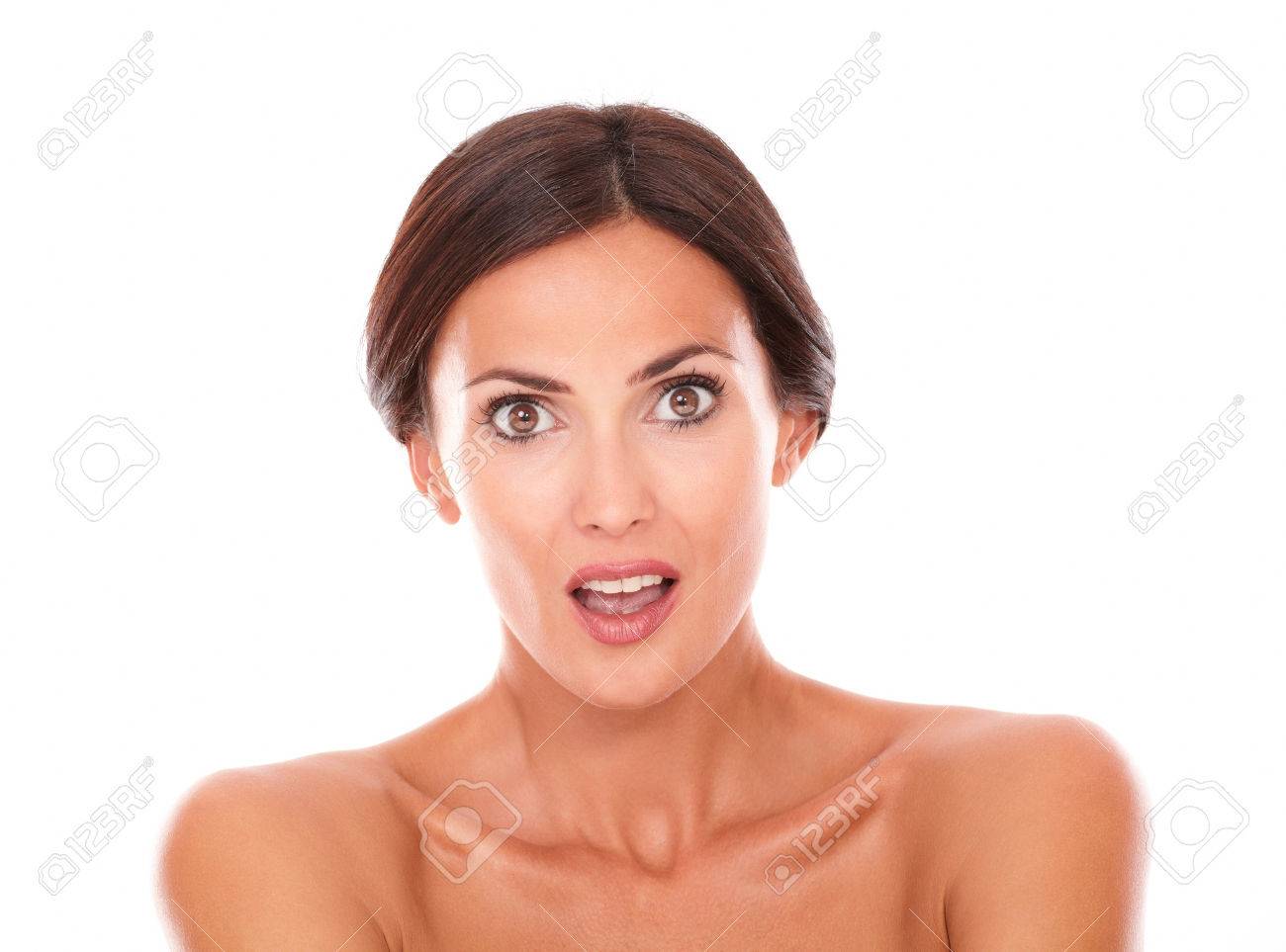 Front View Portrait Of Surprised Charming Woman For Care