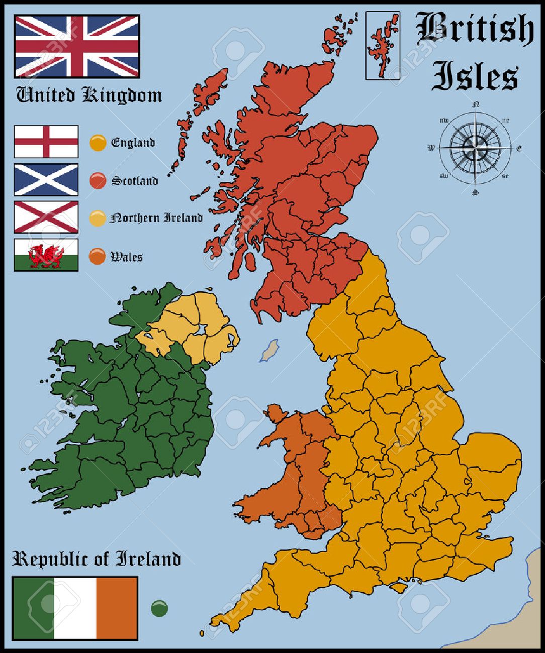 地図とイギリス諸島の国旗のイラスト素材・ベクタ - Image 42028357.