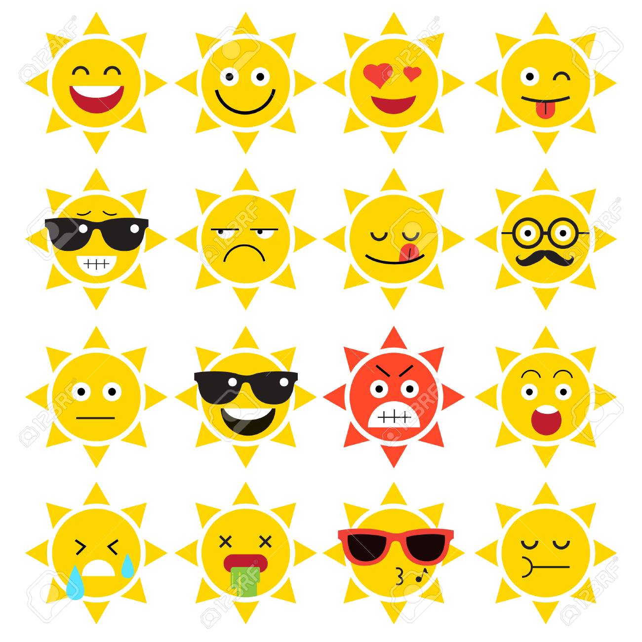 emojis sun sunlight summer set of emotional face on a white vector emojis