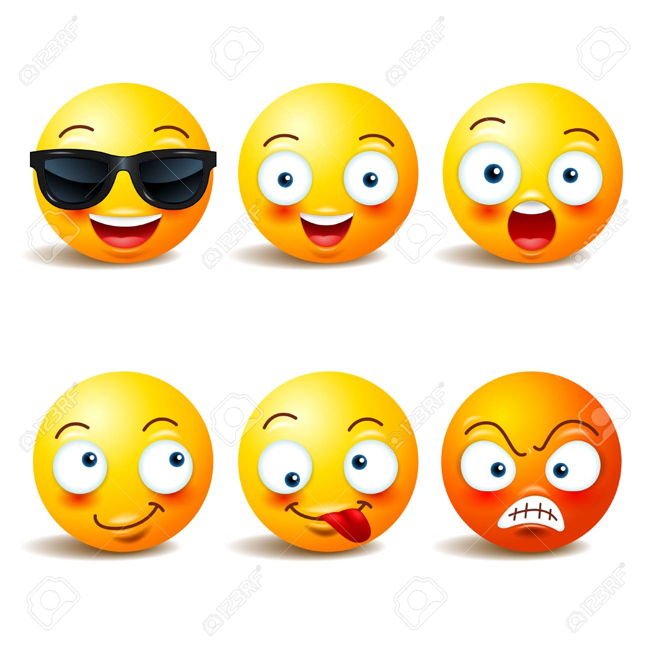 smiley face icons or yellow emoticons with emotional funny faces funny emojis
