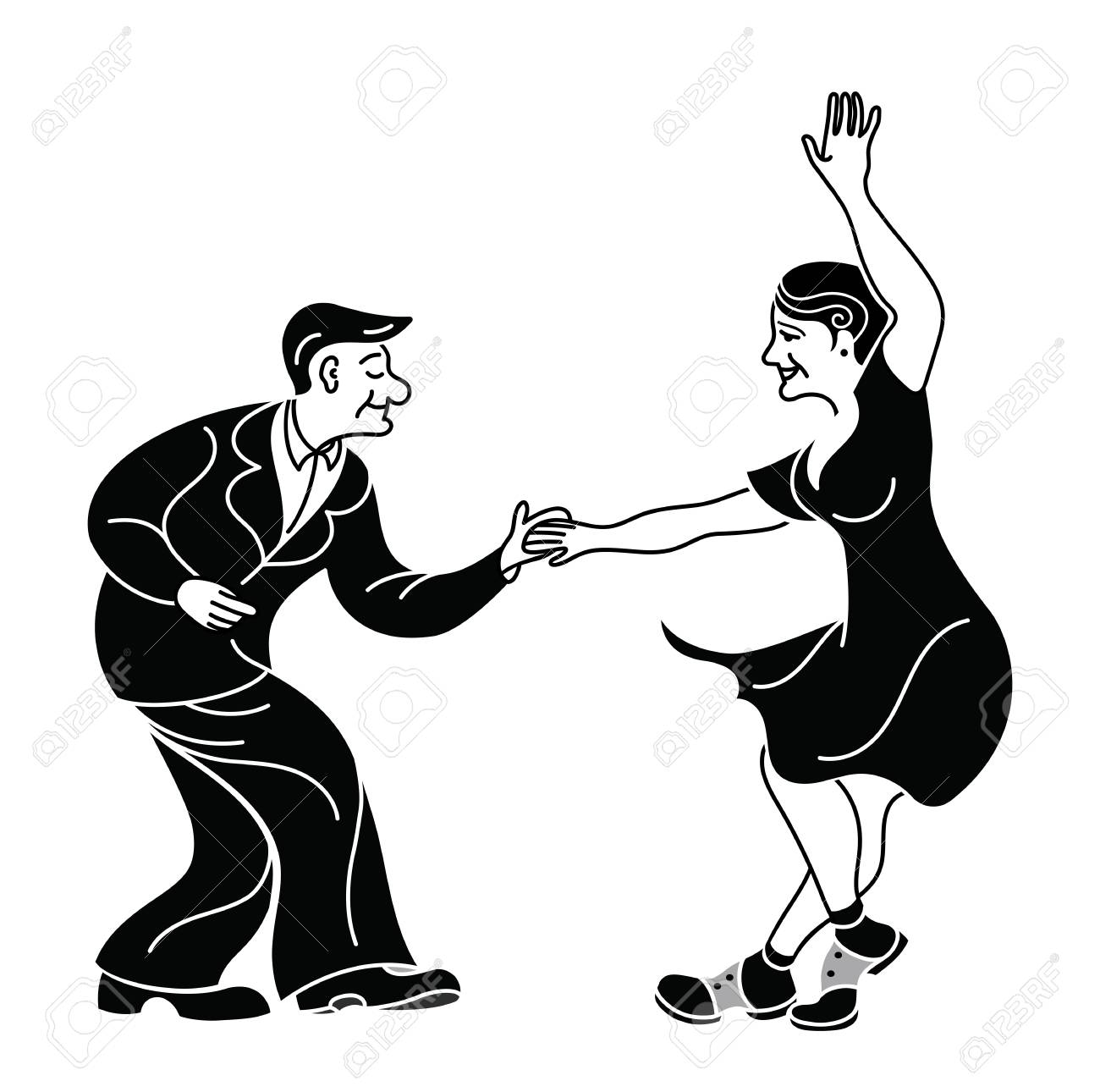 Dancing Seniors Happy Old People Have Fun Active Pensioners Retro Vintage Black Silhouette Dancer Couple Silhouettes Dancing Swing Rock Or Lindy Hop Retro Style Isolated Print For Poster Royalty Free Cliparts Vectors And Stock