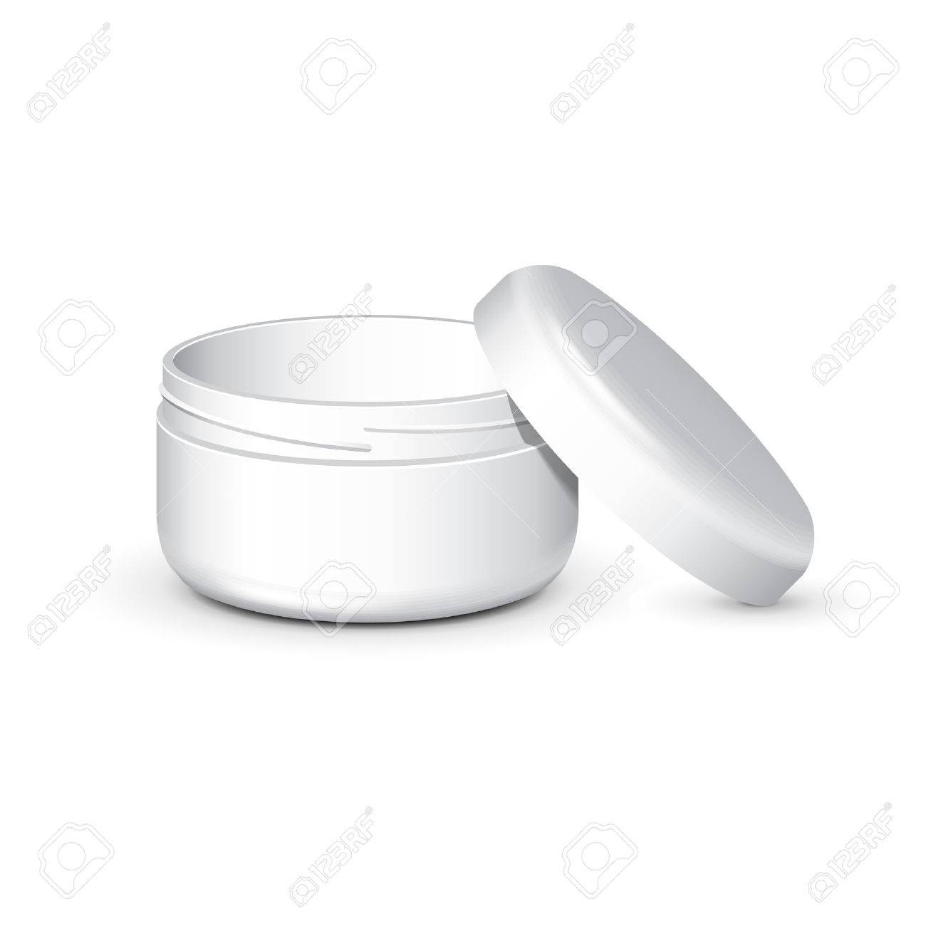 クリーム ゲルまたは粉 グレー 白 開いた空の Jar のボトル キャップすることができます 白い背景と分離したは空白です あなたのデザインの準備ができて 製品梱包ベクトル Eps10のイラスト素材 ベクタ Image