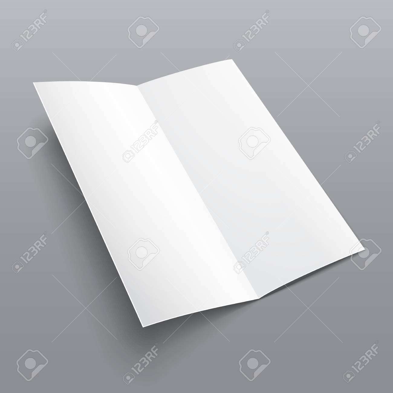 blank trifold paper brochure with shadows on gray background